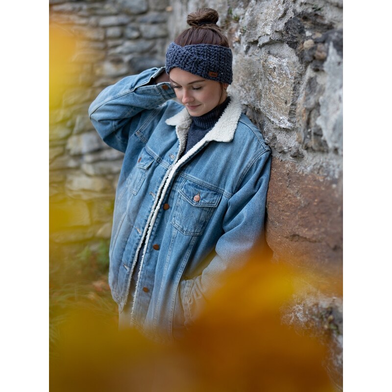 DOKE Háčkovaná čelenka s křížením lily Denim tweed 108752139