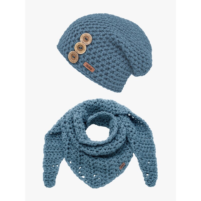 DOKE Set háčkovaná čepice B nature lagune 109650107