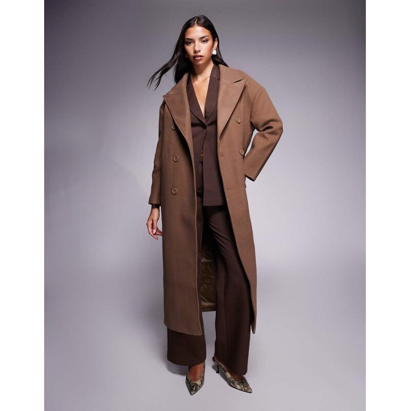 Aria Cove wool look formal double breasted longline maxi coat in