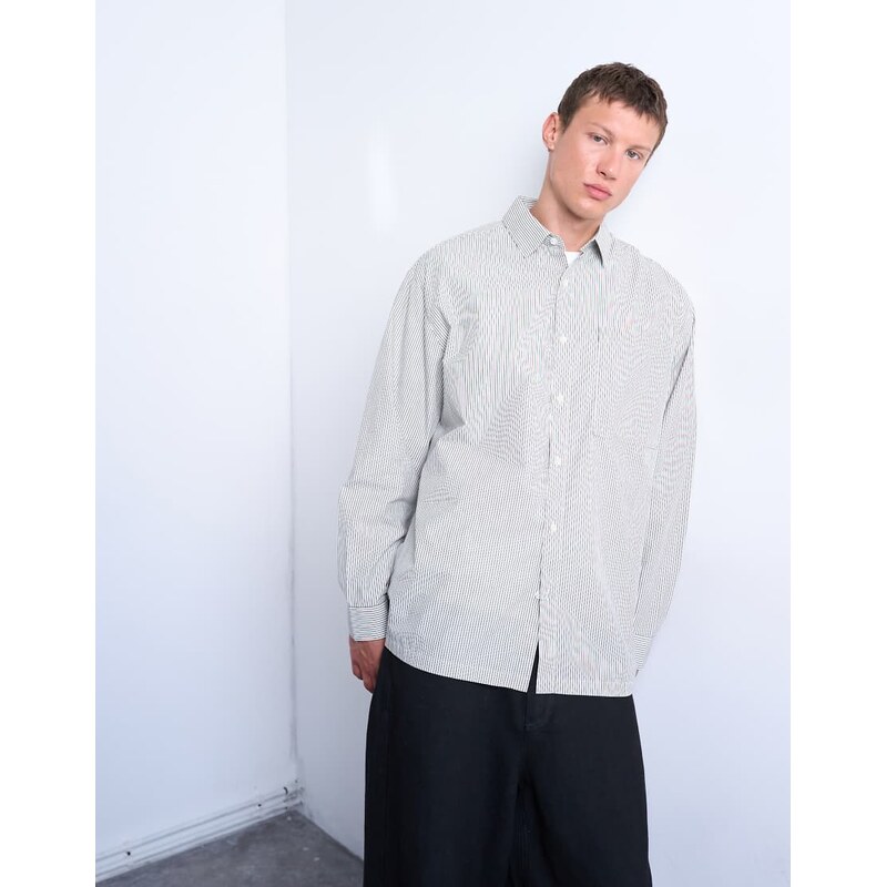 Topman oversized fit stripe shirt in black & ecru-Yellow