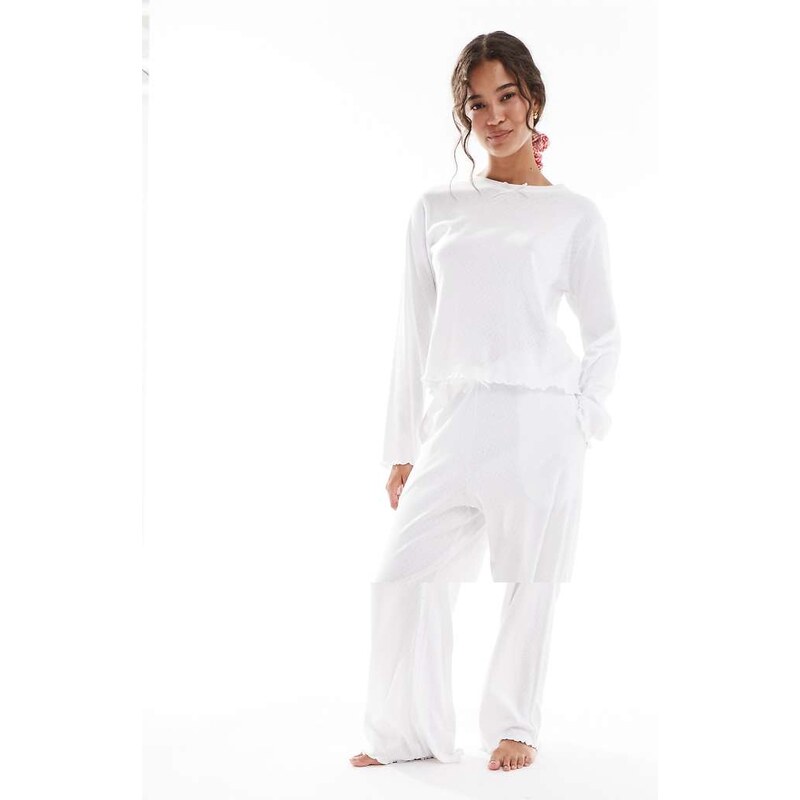 Brave Soul long sleeve pointelle pyjamas in white 109652839