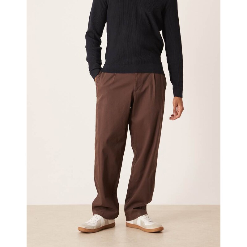 ASOS DESIGN loose straight chinos in brown with pleats