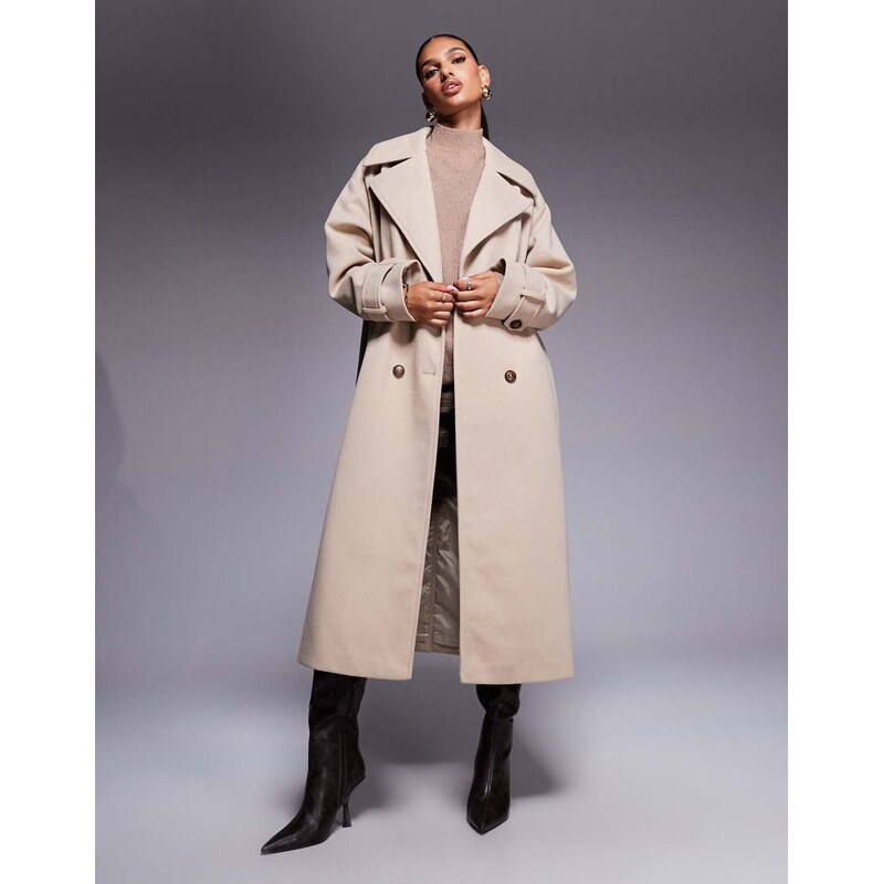 Aria Cove wool look heavyweight collared trench style maxi coat in 109722820
