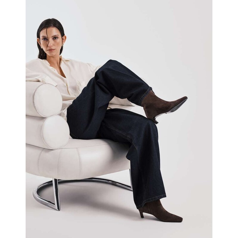 Tony Bianco Estelle curved kitten heel ankle boots in expresso