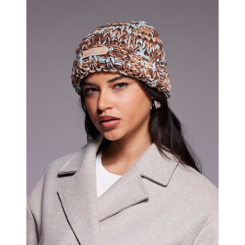 Kiwi & Co Love Note hand knitted chunky knit beanie in chocolate & 109654667