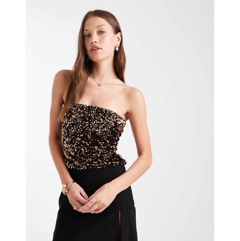 Miss Selfridge sequin bodysuit-Gold 115131933