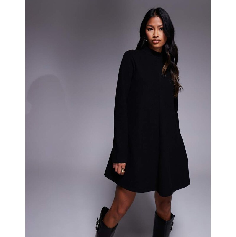 ASOS DESIGN supersoft high neck trapeze mini dress in black