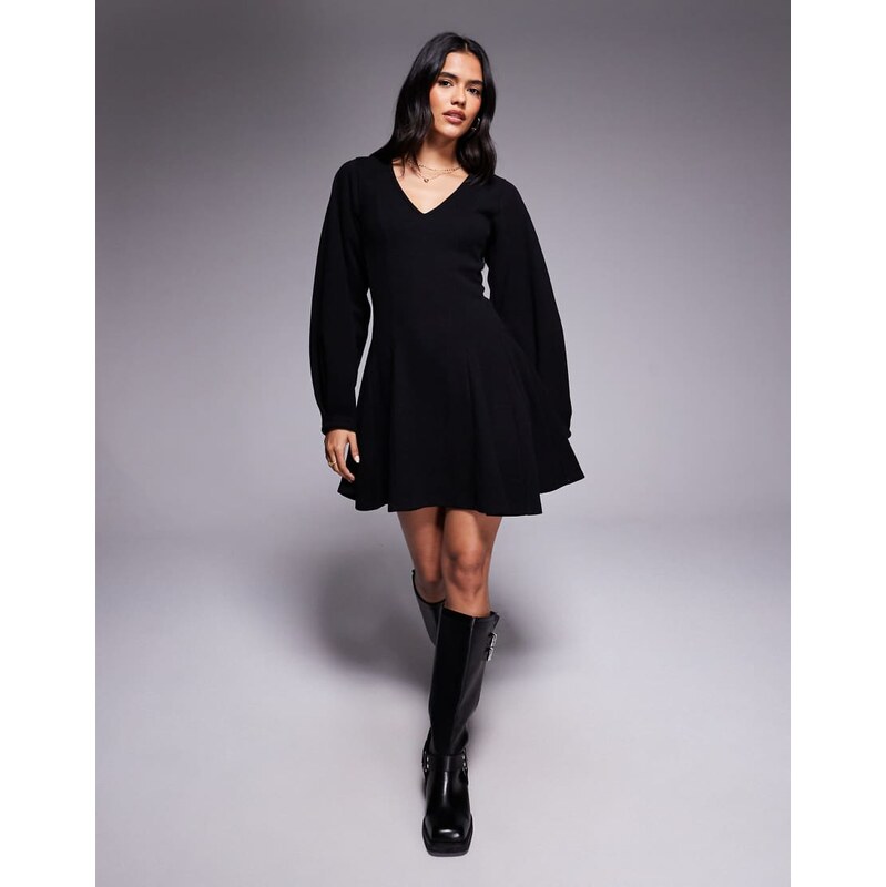 ASOS DESIGN supersoft V neck fit and flare with seam detail mini