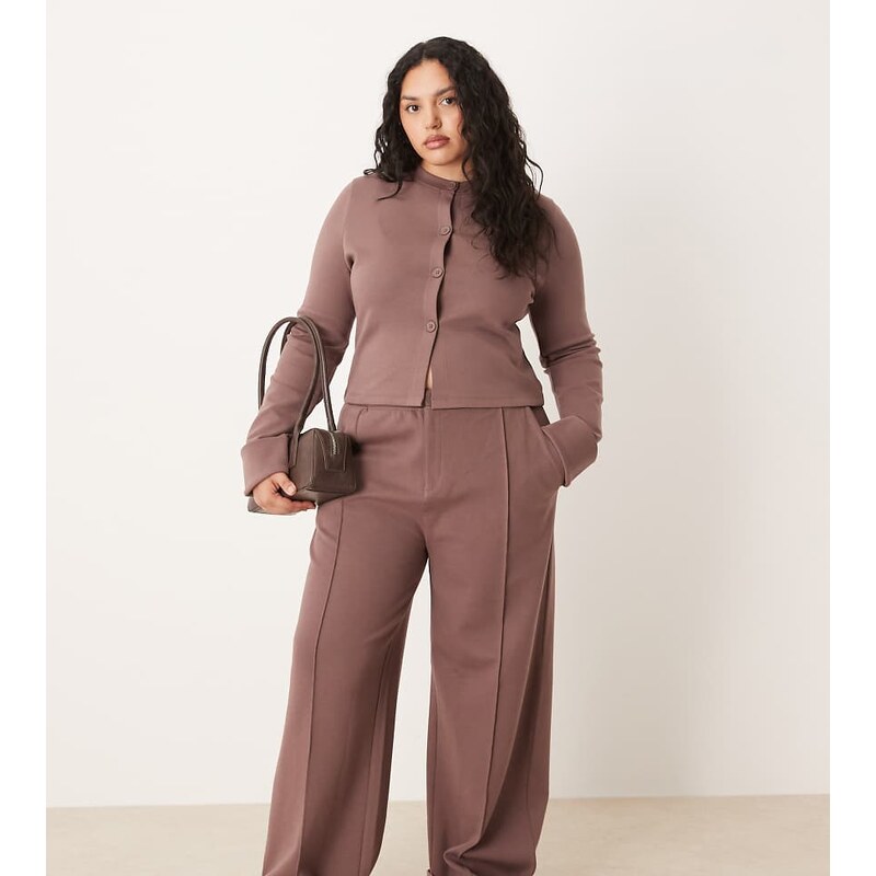 ASOS Curve ASOS DESIGN Curve interlock turnback hem jogger in brown 115513739
