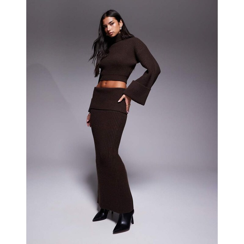 Wanderdoll Mabel wool blend knitted fold waist maxi skirt co-ord in 115515882