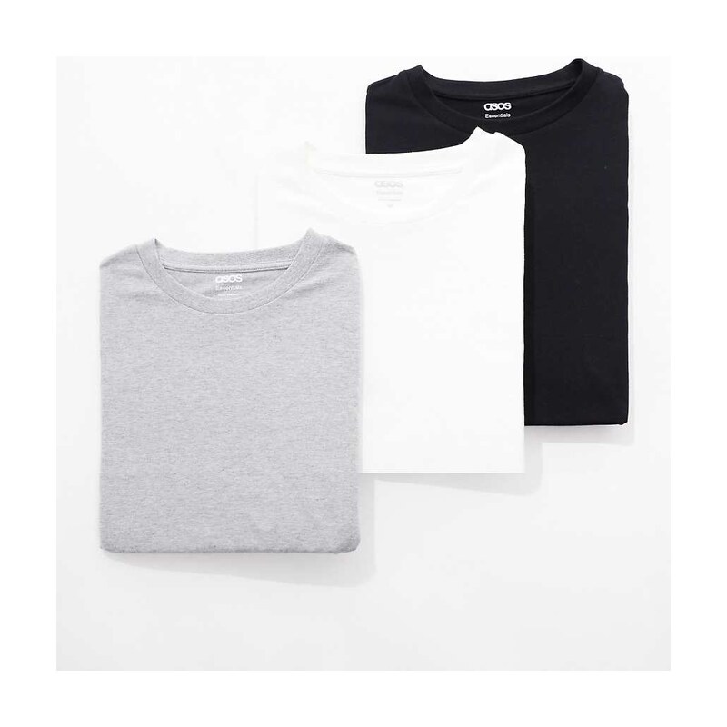 ASOS DESIGN Essentials 3 pack regular fit t-shirts in grey marl,