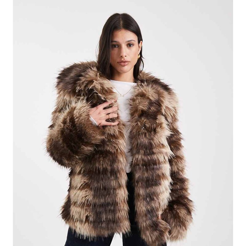 ASOS Tall ASOS DESIGN Tall patched stripe short faux fur jacket in 112680412