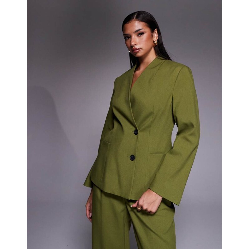 River Island collarless structured blazer in green