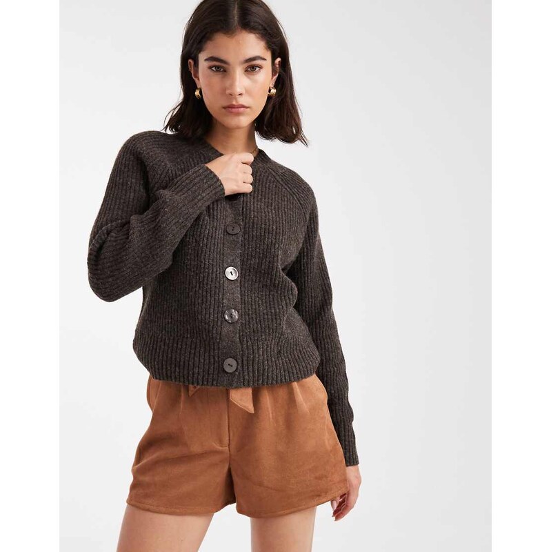 Threadbare cardigan with contrast buttons in chocolate brown