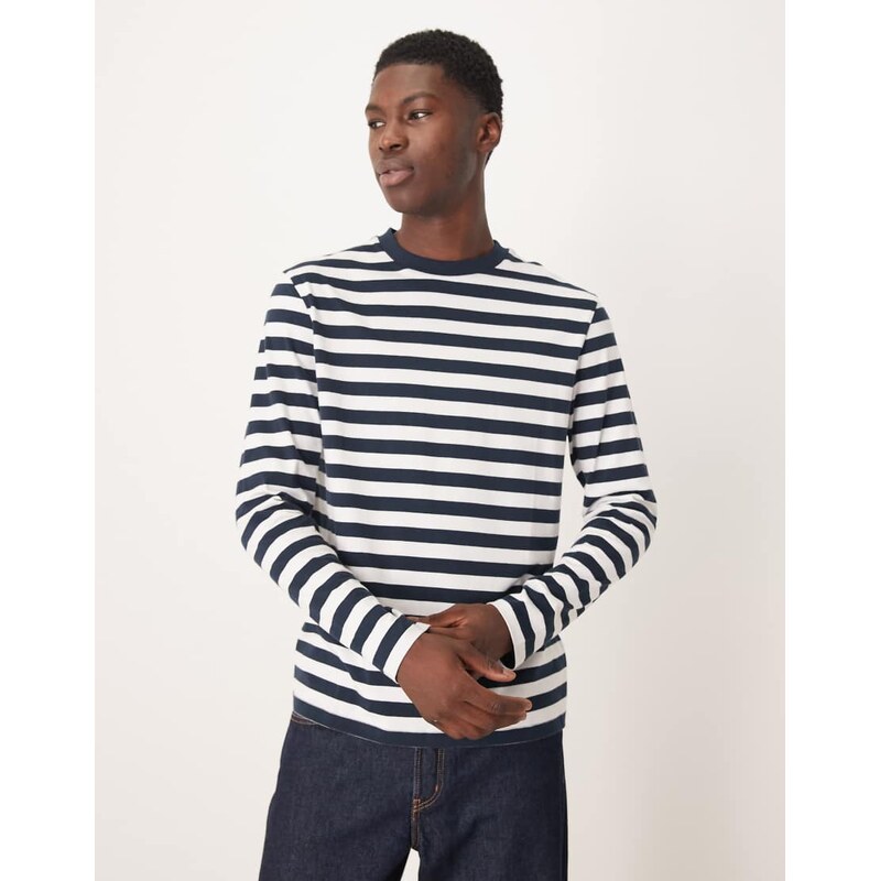 ASOS DESIGN regular fit long sleeve t-shirt in navy and white