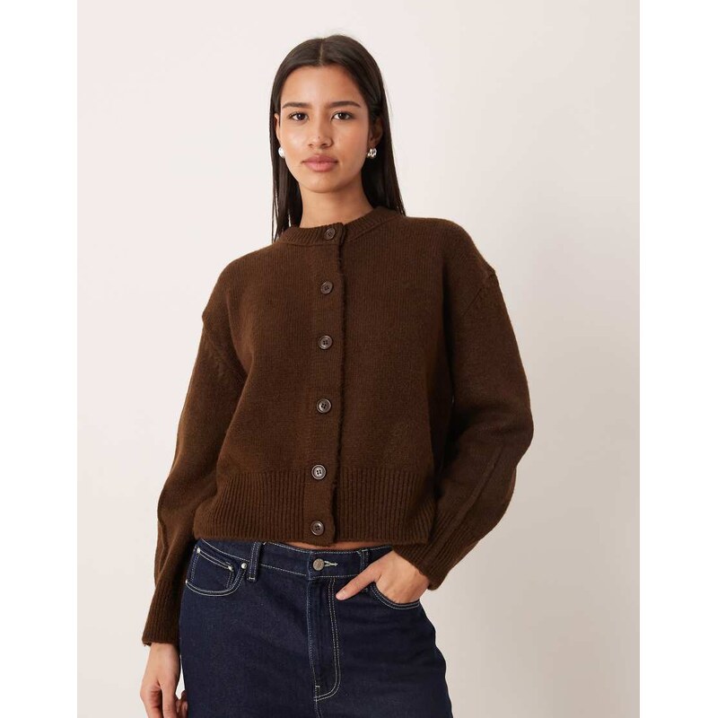 ASOS DESIGN boxy crew neck cardigan with side split detail in
