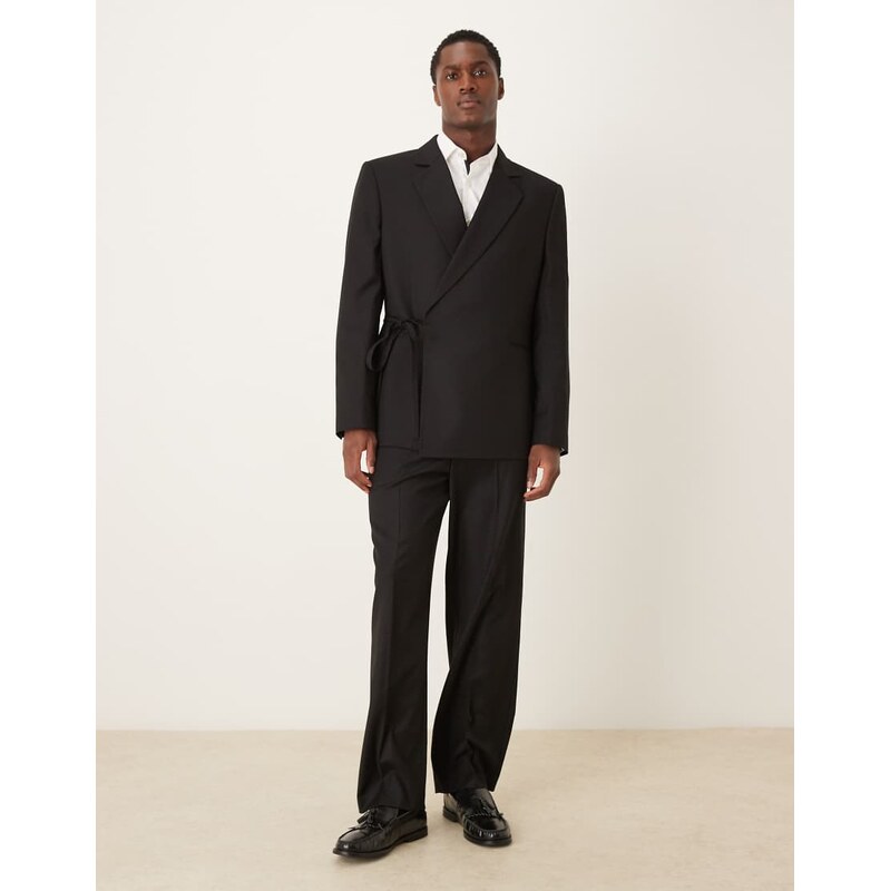 ASOS DESIGN wide suit trouser in black checkerboard weave