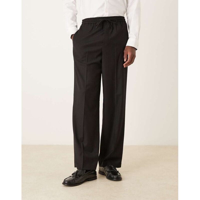 ASOS DESIGN wide suit trouser in black checkerboard weave
