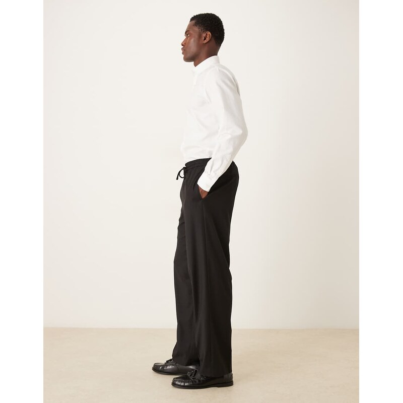 ASOS DESIGN wide suit trouser in black checkerboard weave