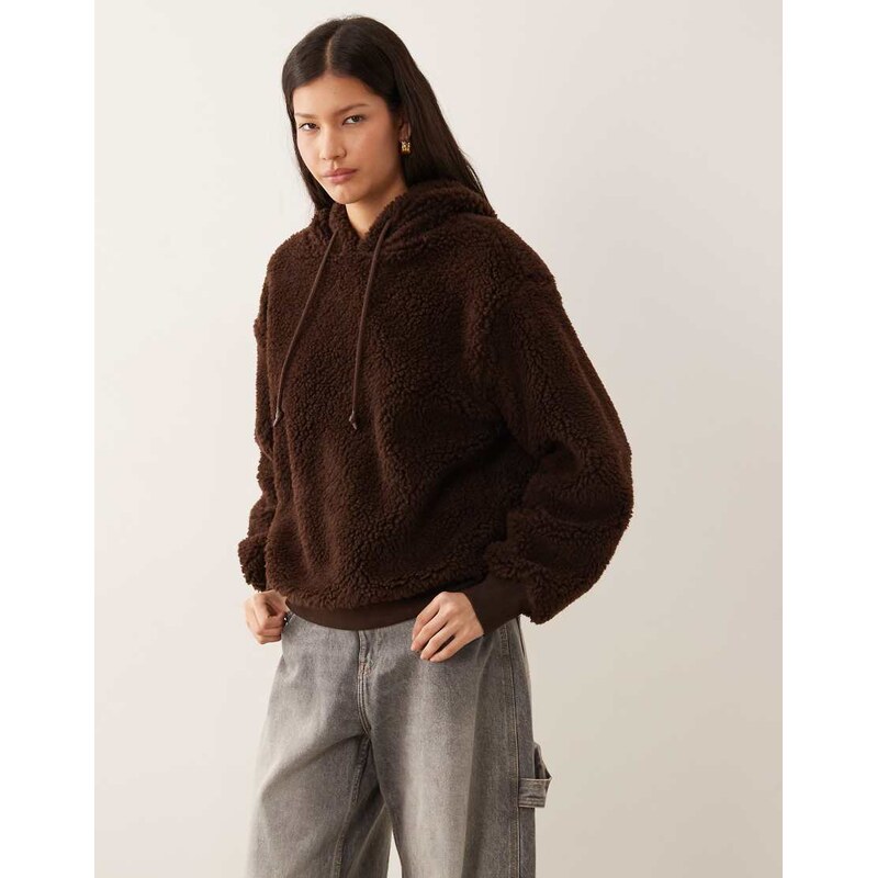 ASOS DESIGN borg heavyweight oversized hoodie in brown 109653460