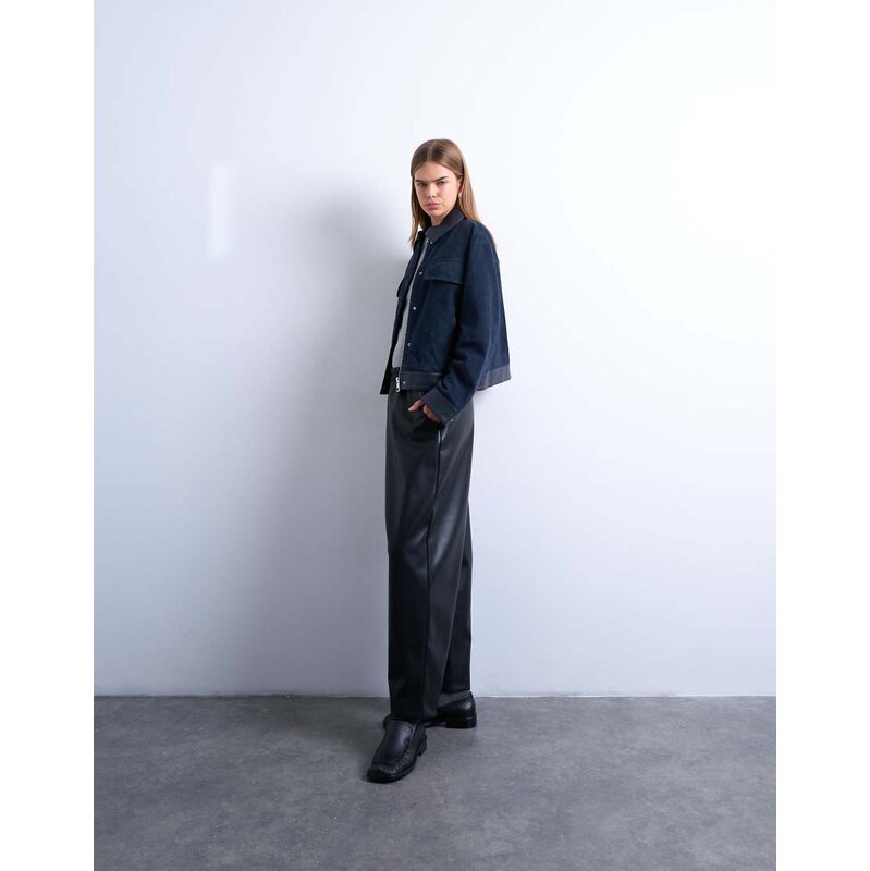 Topshop faux leather awkward length pull on trouser in black