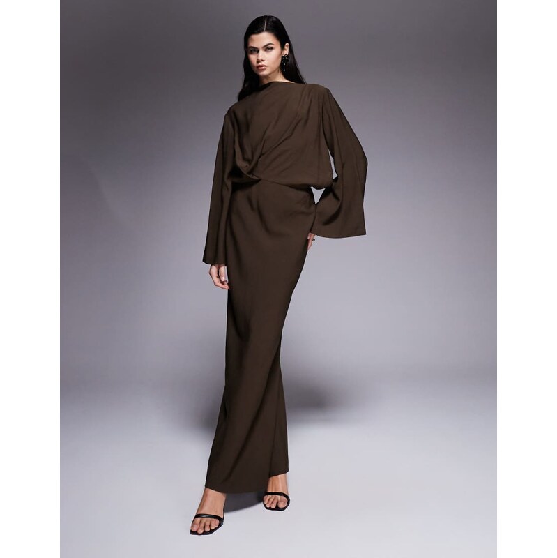 ASOS DESIGN long sleeve tucked waist bias maxi dress in