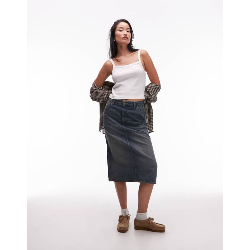 Carhartt WIP single knee denim midi skirt in vintage wash blue 109654753
