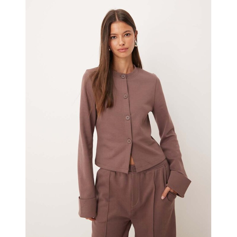 ASOS DESIGN cardi with turnback sleeve detail in brown 115513662