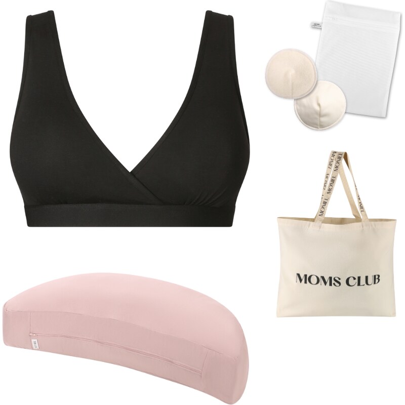Moniel starterpack pro pohodlné kojení All black & Pastel růžová