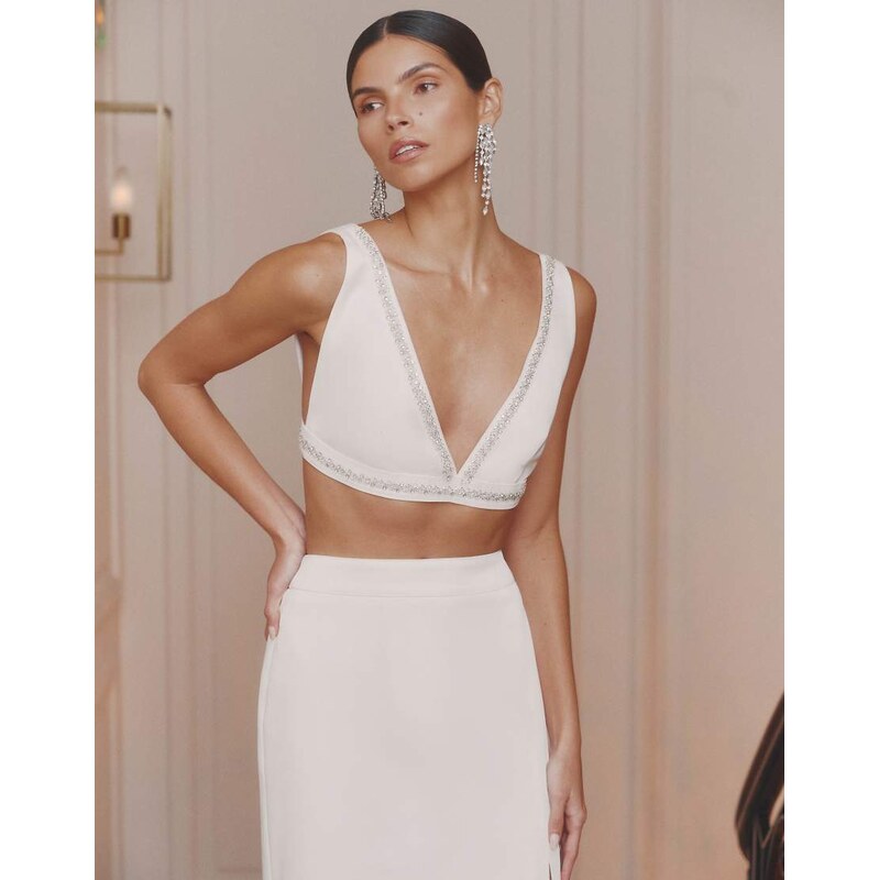 4th & Reckless satin embellished trim bralette crop top co-ord in 115685864