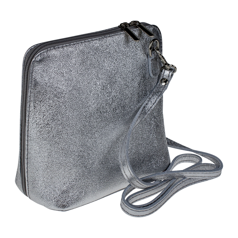 Stříbrná kožená italská crossbody kabelka Grana Argenta