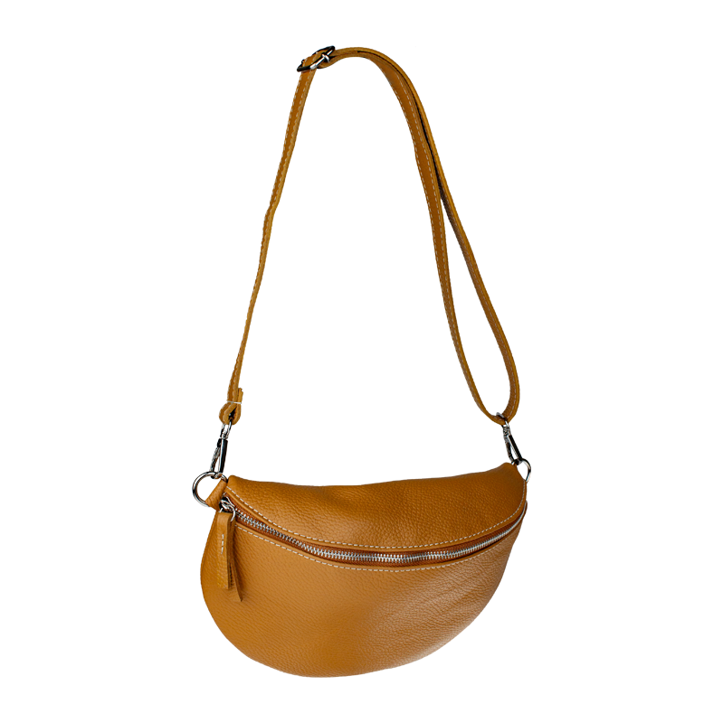 Hnědá kožená italská crossbody kabelka Reni Grande Camel Chiara