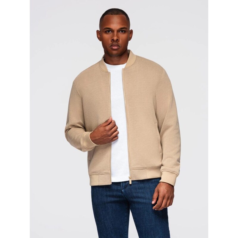 Ombre Clothing Béžová bomber mikina pro pány V2 OM-JANP-0159