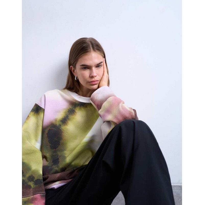 Topshop abstract print oversized sweat in pink 109665655