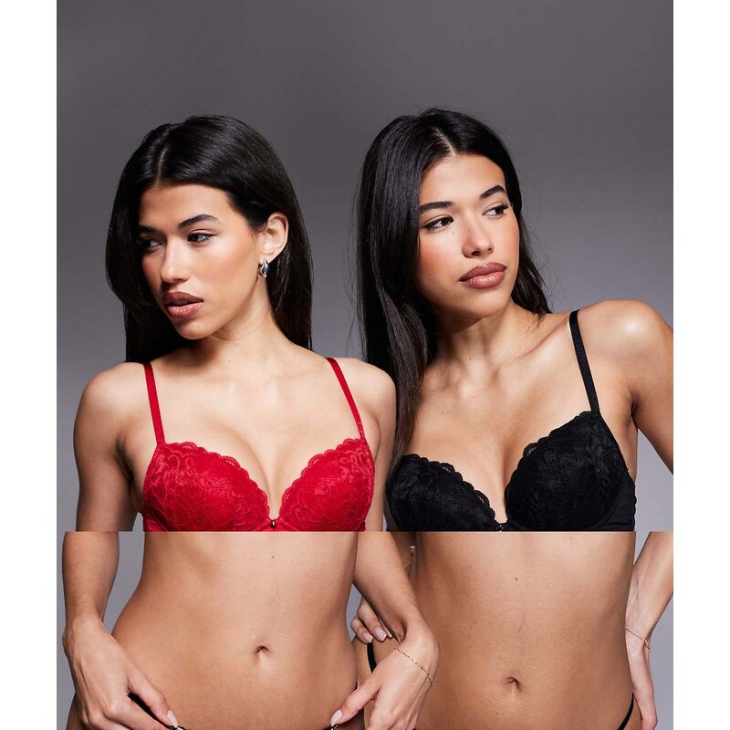 Ann Summers 2 pack Sexy Lace plunge bras in black and red-Multi 110720958