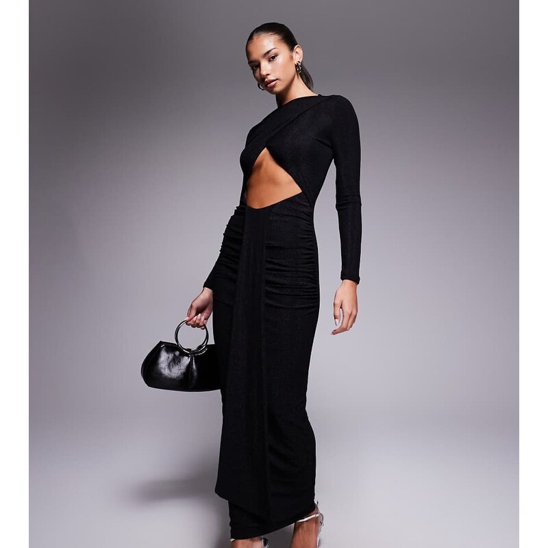 Murci exclusive slash neck crossover front cut out drape detail maxi 109665792