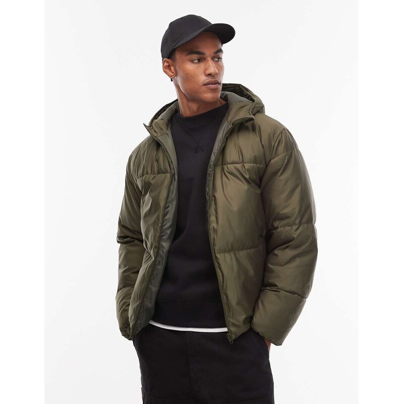 ASOS DESIGN peakMAX puffer jacket in khaki-Green