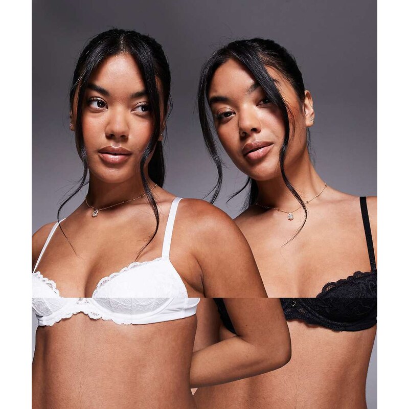 Ann Summers 2 pack Sexy Lace plunge bras in black and white-Multi 109666083
