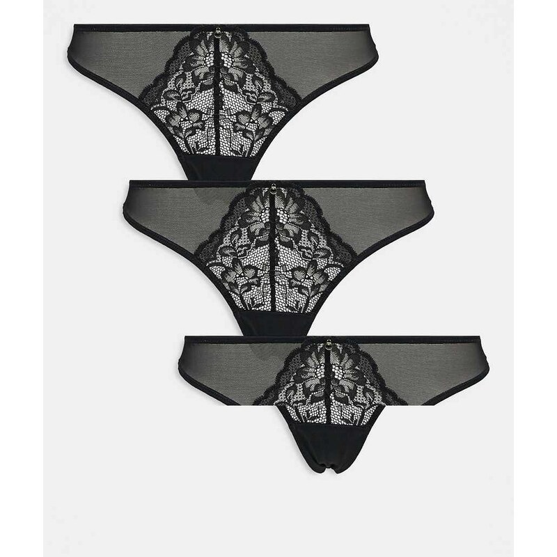 Ann Summers sexy lace 3 pack thong in black