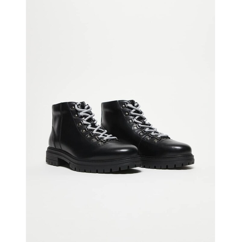 ASOS DESIGN hiker lace up boot in black on cleated sole