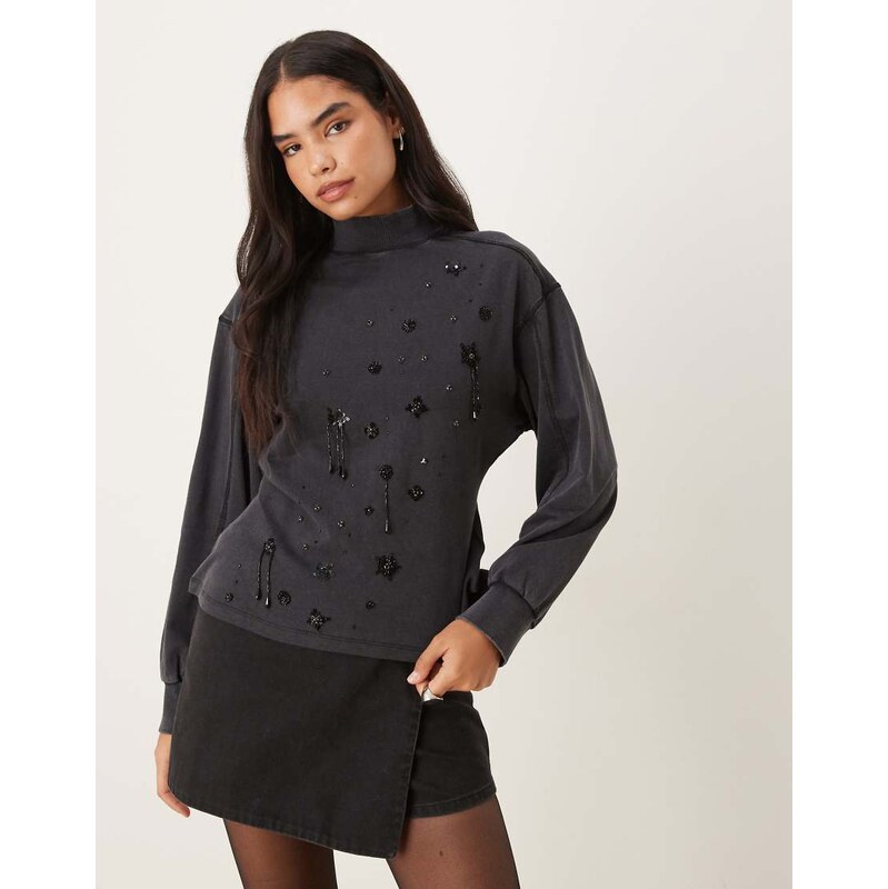 ASOS DESIGN sweatshirt with embellishment in black 109665985