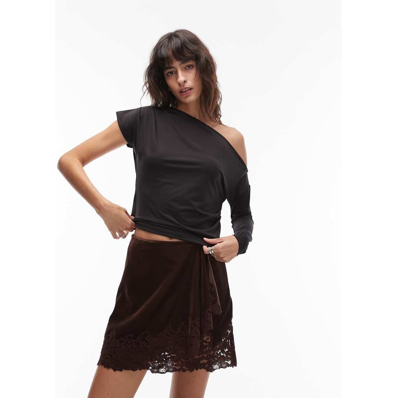 ASOS DESIGN slinky one shoulder asymmetric drape top in black