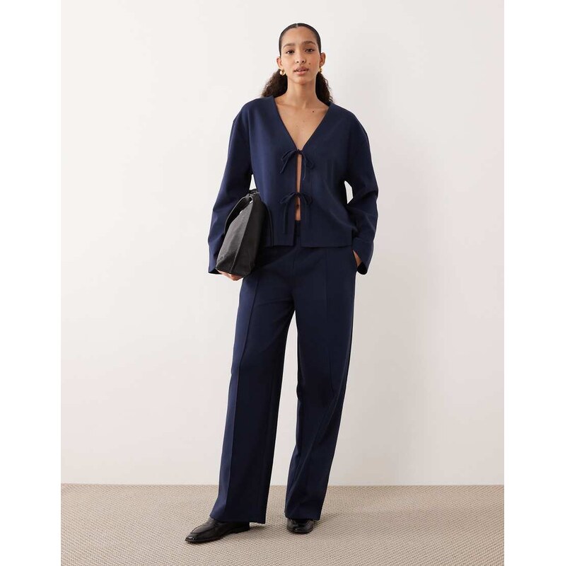ASOS DESIGN co-ord interlock wide leg trouser in navy 112994821
