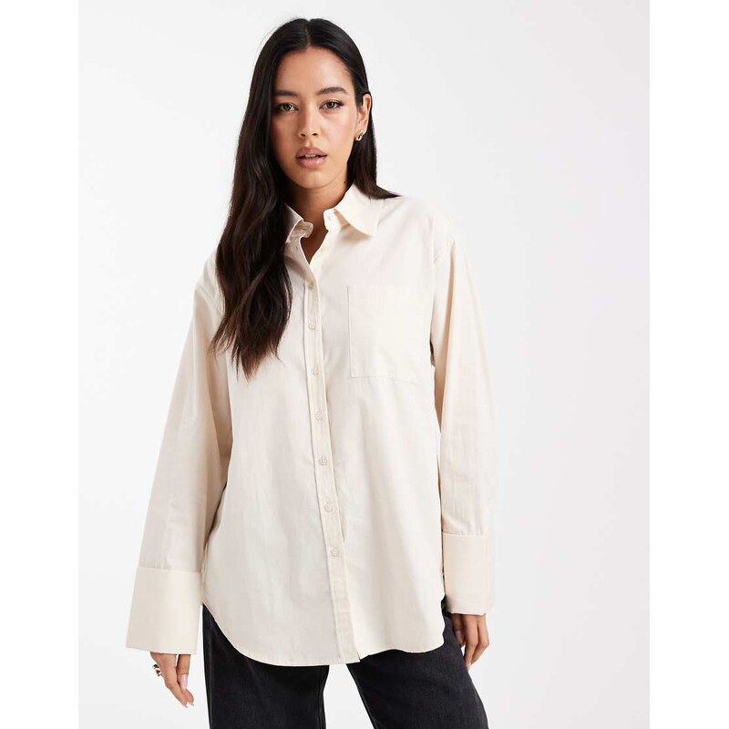 ASOS DESIGN oversized deep cuff shirt in stone-White