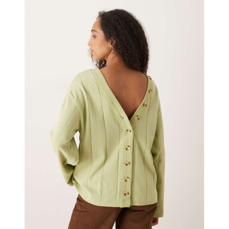 ASOS DESIGN Supersoft wide rib button back detail jumper in winter green - KHAKI