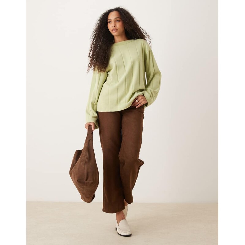 ASOS DESIGN Supersoft wide rib button back detail jumper in winter green - KHAKI