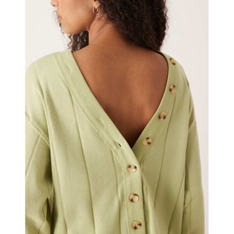 ASOS DESIGN Supersoft wide rib button back detail jumper in winter green - KHAKI