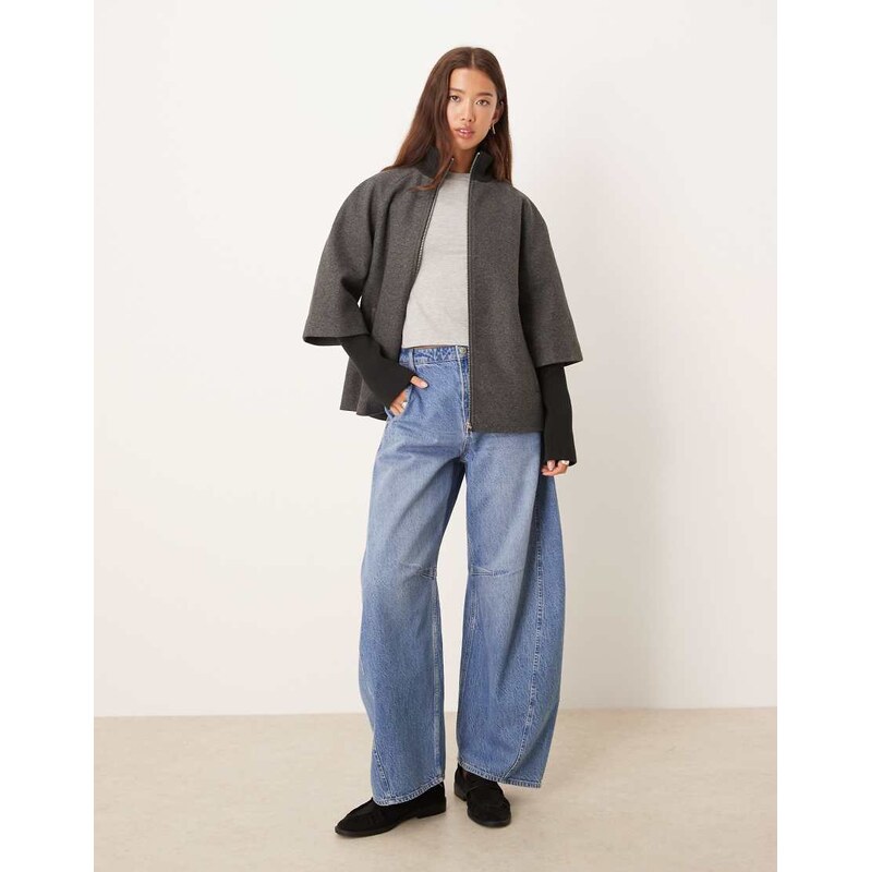 JDY sleeve detail coat in dark grey 109670540