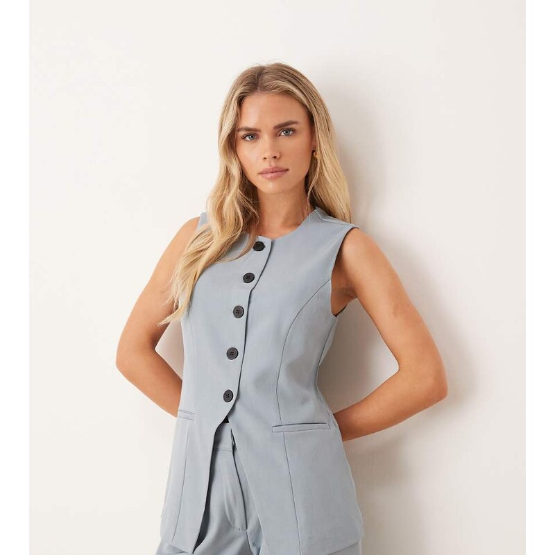 JDY Petite longline button through waistcoat co-ord in dusty
