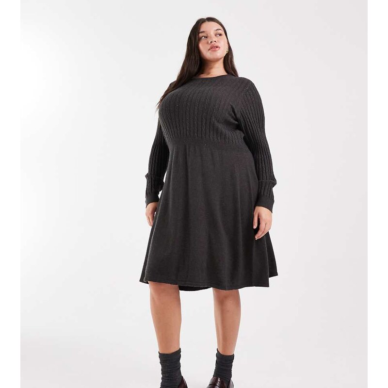 ONLY Curve cable knitted dress in dark grey